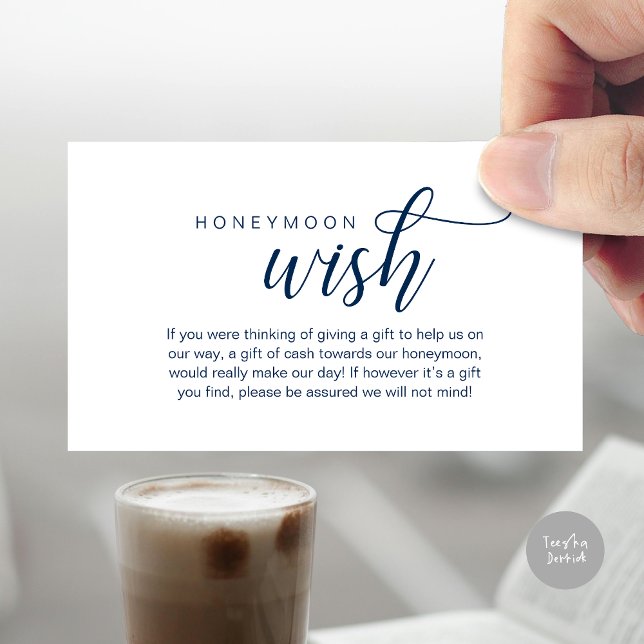 Bröllop Honeymoon Wish, Fund, Pengarar, Modern Cla Tilläggskort (Wedding Honeymoon Wish, Fund, Cash, Modern Classy Enclosure Card, Navy Blue)