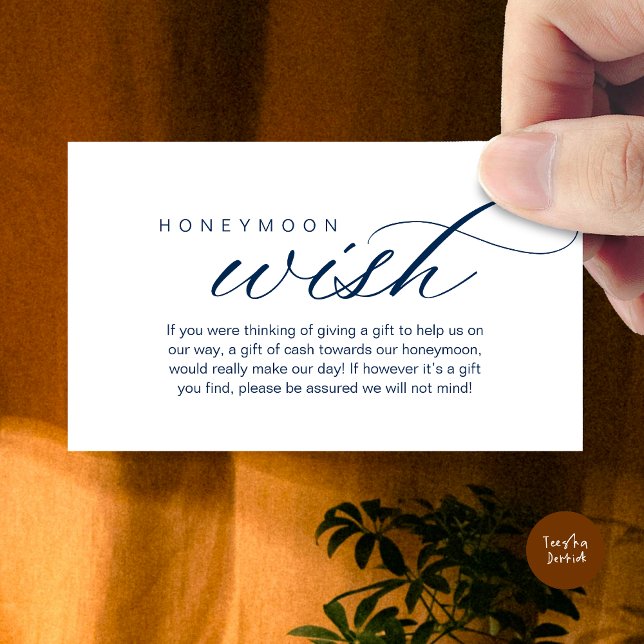 Bröllop Honeymoon Wish, Fund, Pengarar, Modern Cla Tilläggskort (Wedding Honeymoon Wish, Fund, Cash, Modern Classy Enclosure Card, Navy Blue)
