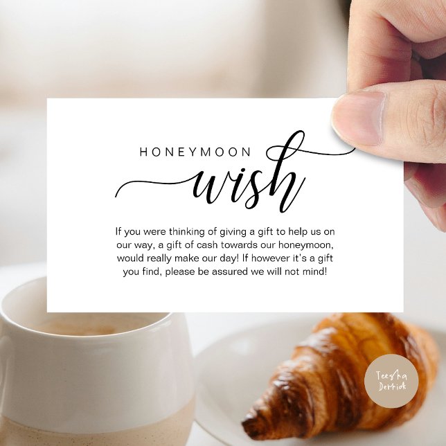 Bröllop Honeymoon Wish, Fund, Pengarar, Modern Cla Tilläggskort (Wedding Honeymoon Wish, Fund, Cash, Modern Classy Enclosure Card, Black White)