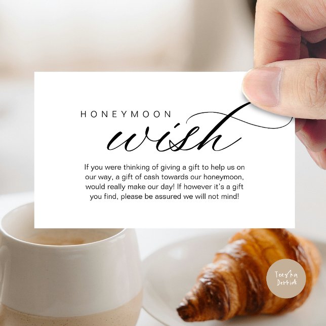 Bröllop Honeymoon Wish, Fund, Pengarar, Modern Cla Tilläggskort (Wedding Honeymoon Wish, Fund, Cash, Modern Classy Enclosure Card, Black White)