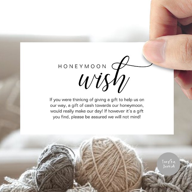Bröllop Honeymoon Wish, Fund, Pengarar, Modern Cla Tilläggskort (Wedding Honeymoon Wish, Fund, Cash, Modern Classy Enclosure Card, Black White)