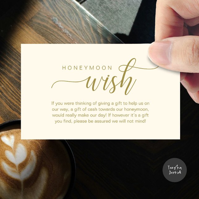 Bröllop Honeymoon Wish, Fund, Pengarar, Modern Cla Tilläggskort (Wedding Honeymoon Wish, Fund, Cash, Modern Classy Enclosure Card, Yellow Gold)
