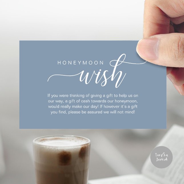 Bröllop Honeymoon Wish, Fund, Pengarar, Modern Cla Tilläggskort (Wedding Honeymoon Wish, Fund, Cash, Modern Classy Enclosure Card, Dusty Blue)