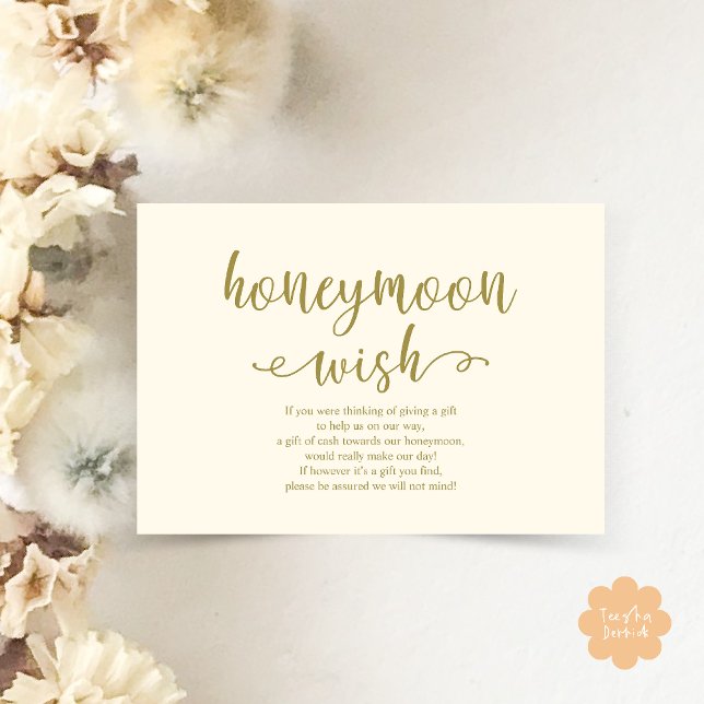 Bröllop Honeymoon Wish Fund Pengarar Tilläggskort (Wedding Honeymoon Wish Fund Cash Enclosure Card in Yellow Gold)