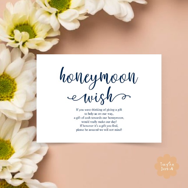 Bröllop Honeymoon Wish Fund Pengarar Tilläggskort (Wedding Honeymoon Wish Fund Cash Enclosure Card in Navy Blue)