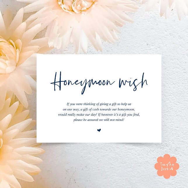 Bröllop Honeymoon Wish Fund Pengarar Tilläggskort (Wedding Honeymoon Wish Fund Cash Enclosure Card in Navy Blue)