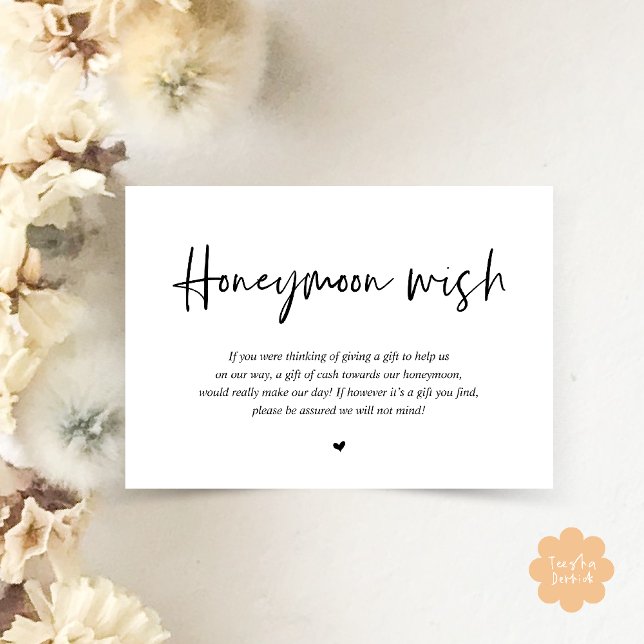Bröllop Honeymoon Wish Fund Pengarar Tilläggskort (Wedding Honeymoon Wish Fund Cash Enclosure Card in Black and White)