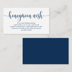 Bröllop Honeymoon Wish or Fund, Modern Navy Blue Tilläggskort