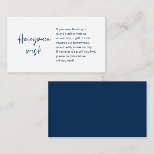Bröllop Honeymoon Wish or Fund, Navy Blue Tilläggskort