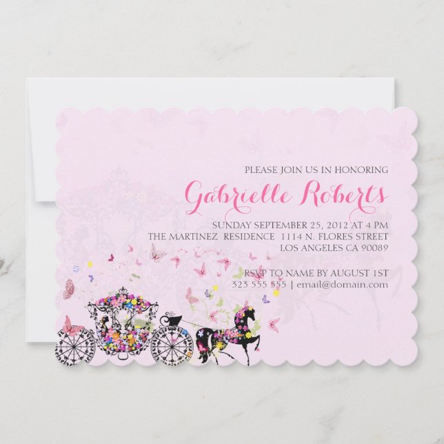 Bröllop Horse & Carriage Flowers & Butterflies 2 Inbjudningar (Framsida)