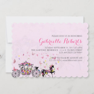 Bröllop Horse & Carriage Flowers & Butterflies 2 Inbjudningar