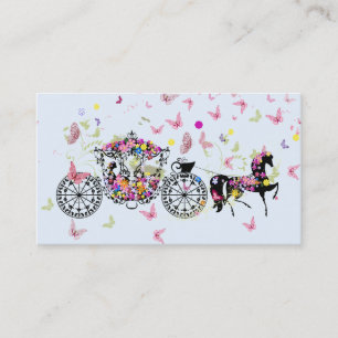 Bröllop Horse & Carriage Flowers & Butterflies 2 Visitkort