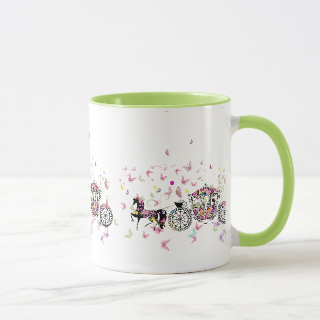 Bröllop Horse & Carriage Flowers & Butterflies Mugg (Höger)