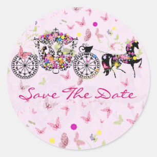 Bröllop Horse & Carriage Flowers & Butterflies Runt Klistermärke
