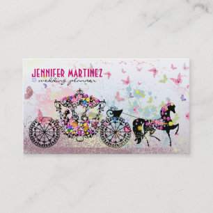 Bröllop Horse & Carriage Flowers & Butterflies Visitkort
