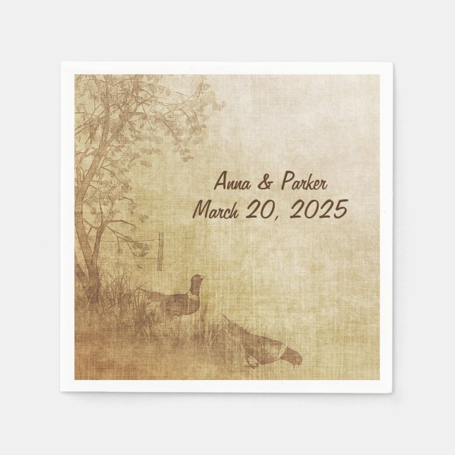 bröllop-hösten bröllop med fasaner pappersservett (Framsidan)