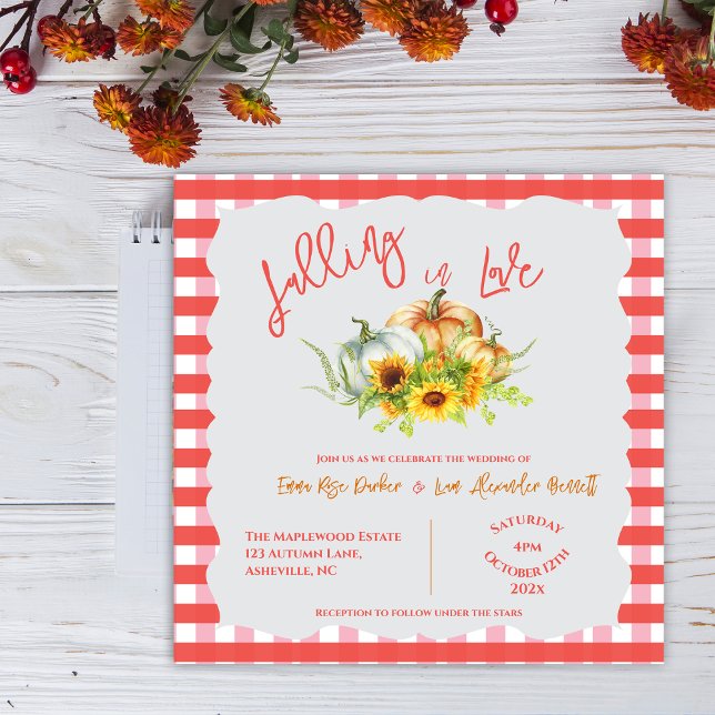 Bröllop Hösten Förälskelse Solrosor Pumpa (Falling in Love Pumpkins Sunflowers Fall Wedding Invitation)