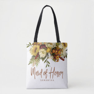 Bröllop höstfall vid kusten blommigt maid of honor tygkasse