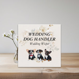 Bröllop Hund Handler Beige Flowers Fyrkantigt Visitkort