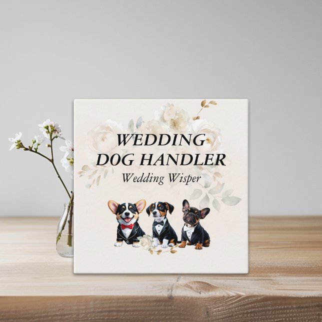Bröllop Hund Handler Beige Flowers Fyrkantigt Visitkort (Wedding Dog Handler Beige Flowers Square Business Card)