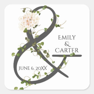 Bröllop Hydrangea och Ivy Ampersand Fyrkantigt Klistermärke