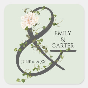 Bröllop Hydrangea och Ivy Ampersand Fyrkantigt Klistermärke