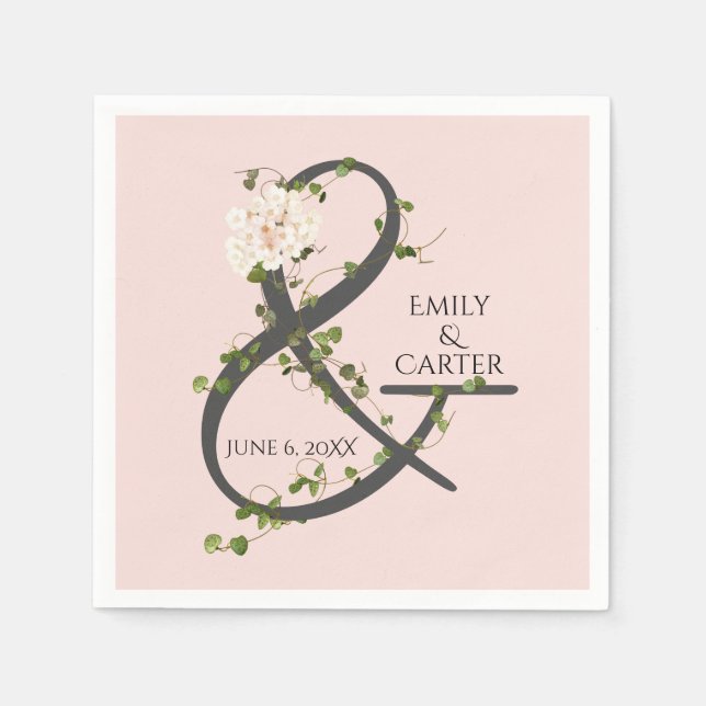 Bröllop Hydrangea och Ivy Ampersand Pappersservett (Framsidan)