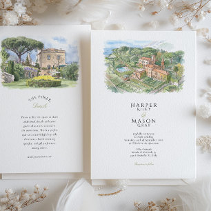 Bröllop i akvarellstil på Villa Cimbrone, Amalfi-k Inbjudningar