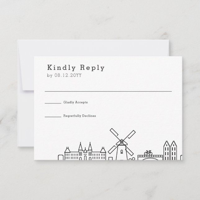 Bröllop i Amsterdam | Stilisert Skyline RSVP OSA Kort (Framsida)