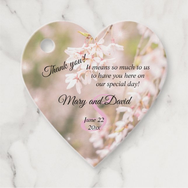 Bröllop i Bright Weeping Cherry Sparkles Gåvor Etiketter (Framsida)