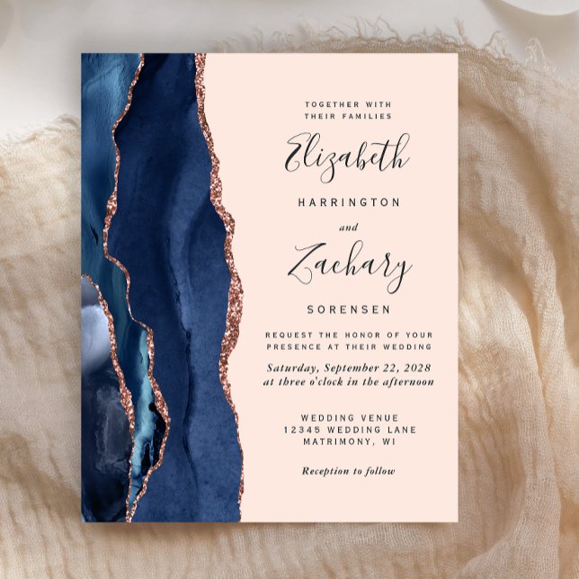 Bröllop i Budget Navy Blue Rose Gold Agate Blush (Skapare uppladdad)