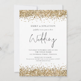 Bröllop i den moderna QR-koden Guld Glitter Inbjudningar