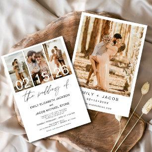 Bröllop i det fotominimalistiska vita Bröllop Inbjudningar