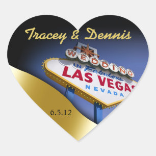 Bröllop i Fabulous Las Vegas Metallic Guld eart Hjärtformat Klistermärke