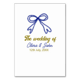 Bröllop i guld marinblå bog par namn bordsnummer