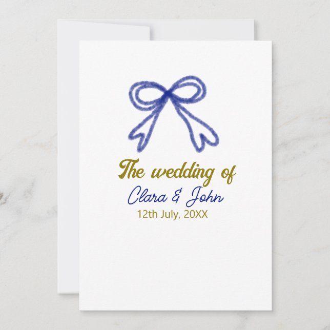 Bröllop i guld marinblå bog par namn inbjudningar (Framsida)