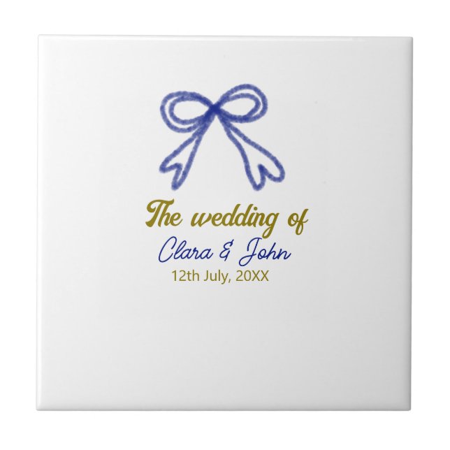 Bröllop i guld marinblå bog par namn kakelplatta (Framsidan)