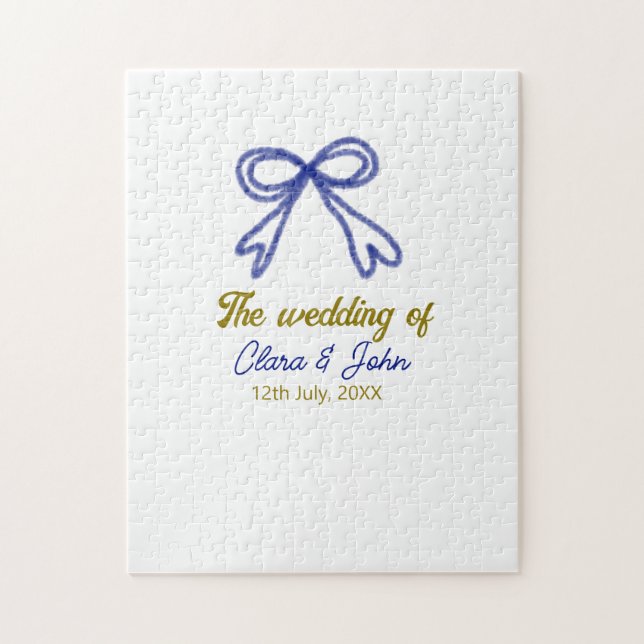 Bröllop i guld marinblå bog par namn pussel (Vertikal)