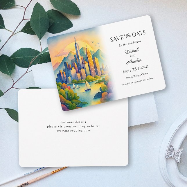 Bröllop i Hong Kong Spara Datumet (Hong Kong Destination  Save The Date)