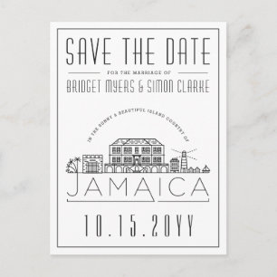 Bröllop i Jamaica Stylized Skyline Spara datumet Vykort