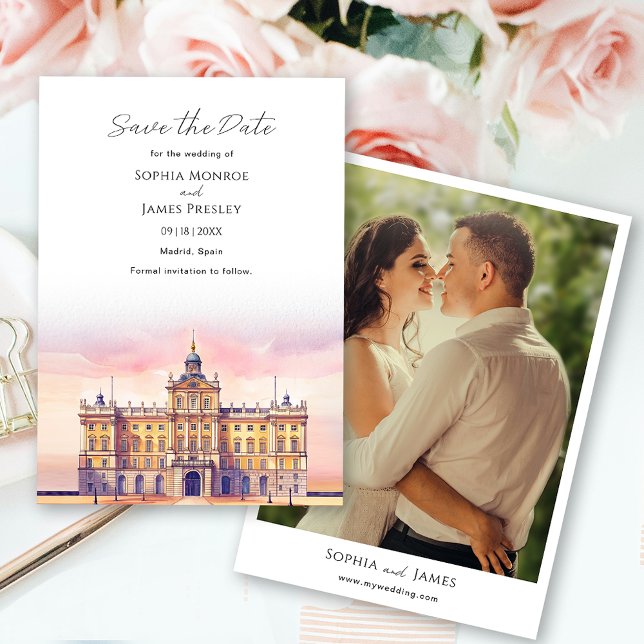 Bröllop i Madrid Spanien Spara Datumet (Madrid Spain Destination Wedding Save The Date)