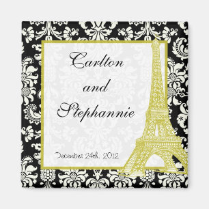 Bröllop i Paris Black Damask Magnet Favor