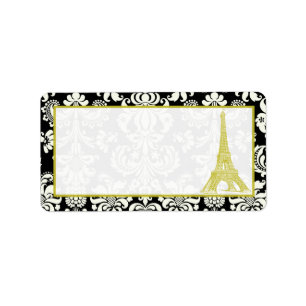 Bröllop i Paris Black Damask Mailing Adress Adressetikett