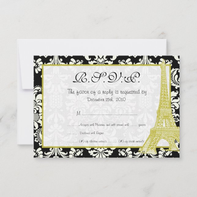 Bröllop i Paris Black Damask OSA kort (Framsida)