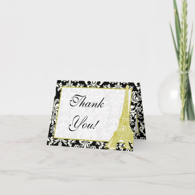 Bröllop i Paris Black Damask - tackkort (Framsida)