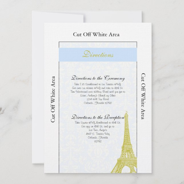 Bröllop i Paris Blue Damask Directions Card Inbjudningar (Framsida)