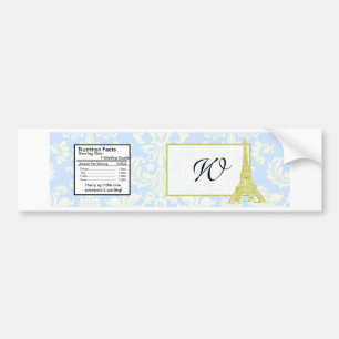 Bröllop i Paris Blue Damask Vattenflaska Label Bildekal