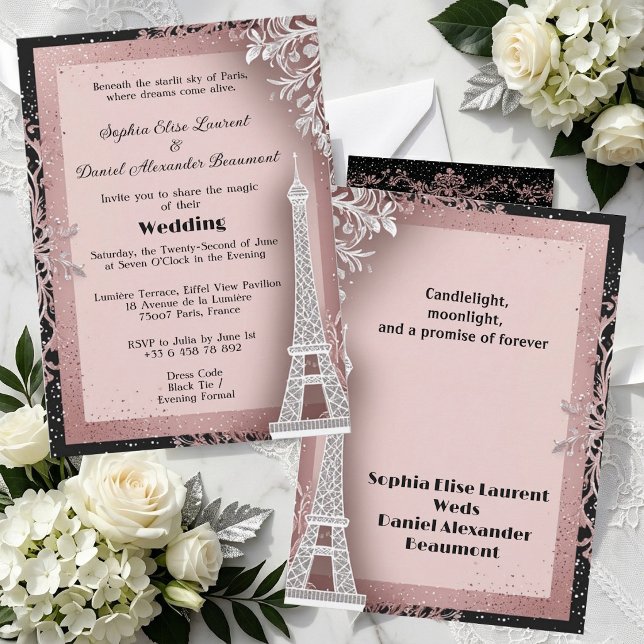 Bröllop i Paris med Eiffeltornet i rosaskär färg  Inbjudningar (Blush Pink Eiffel Tower Destination Paris Wedding Invitation)