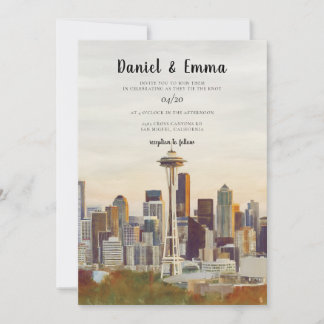 Bröllop i Seattle med akvarellmotiv Inbjudningar