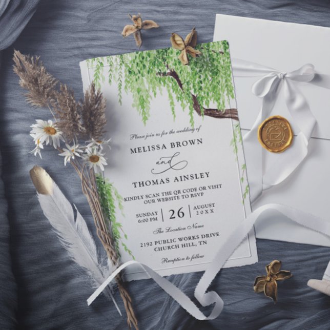 Bröllop i Träd Weeping Willow Budget QR Code Inbjudningar (Skapare uppladdad)